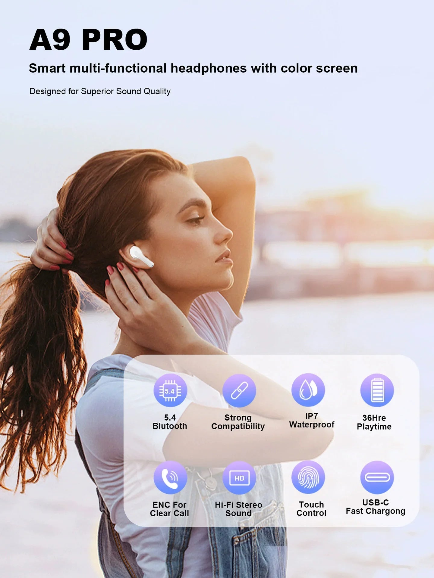 Touch‑Display Bluetooth Earbuds – AirPods Style