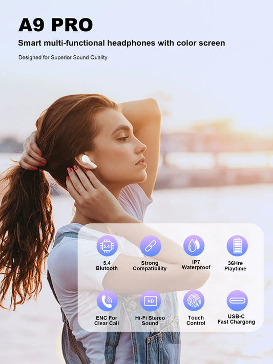 Touch‑Display Bluetooth Earbuds – AirPods Style