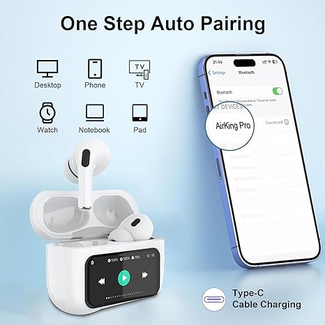 Touch‑Display Bluetooth Earbuds – AirPods Style